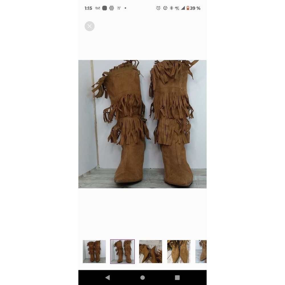 Charlotte russe women's Fringed Pointed toe Brown suede Boots High heel Sz 6 - Picture 2 of 9